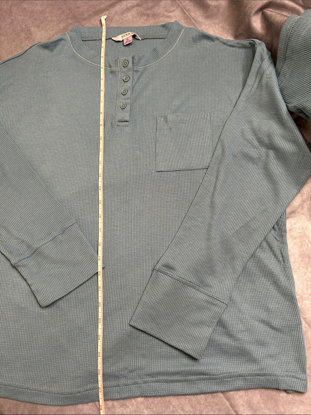 Serra Light Aqua Blue Waffle Knit Henley Short Pajama Set - Picture 9 of 12